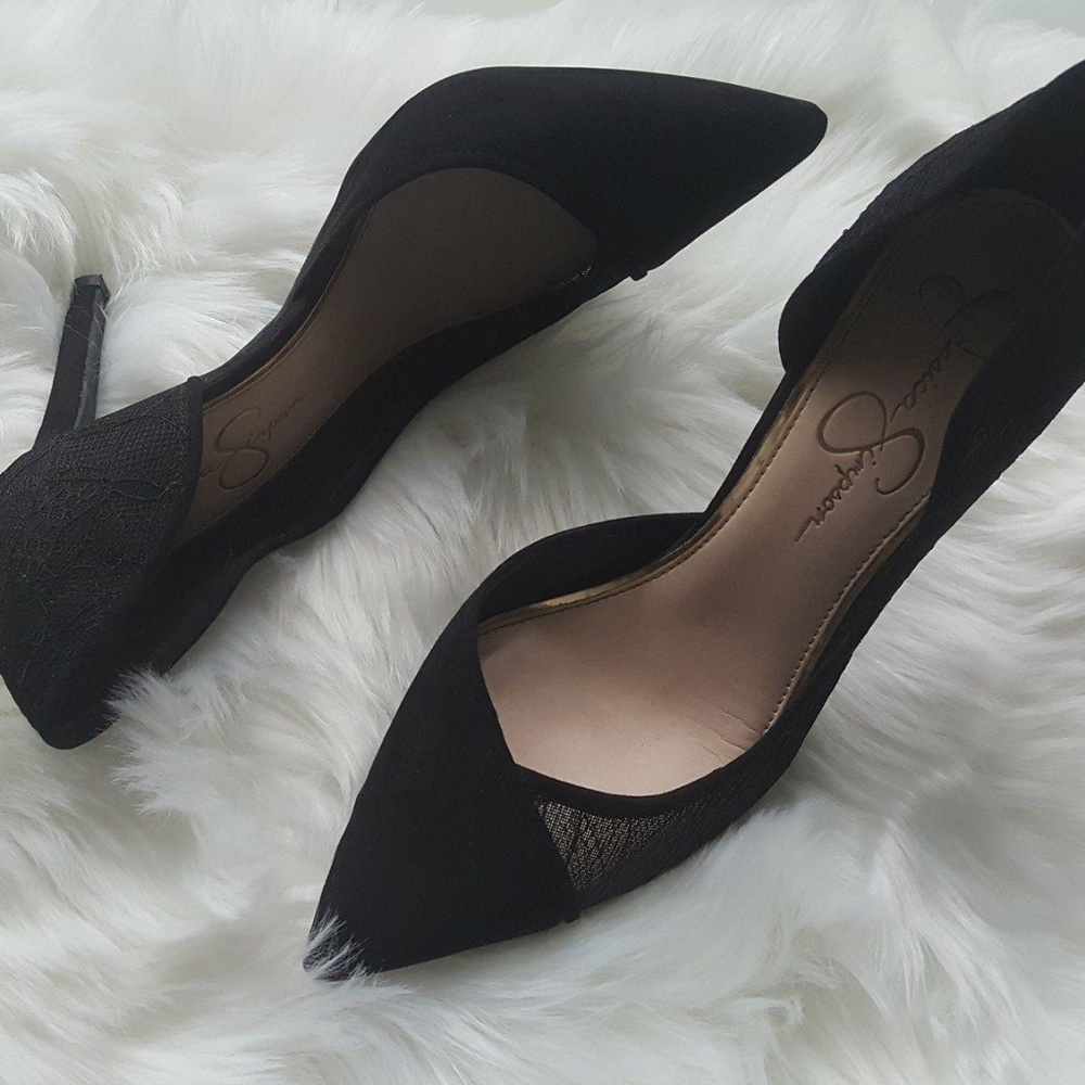 Jessica Simpson lacey suede pumps